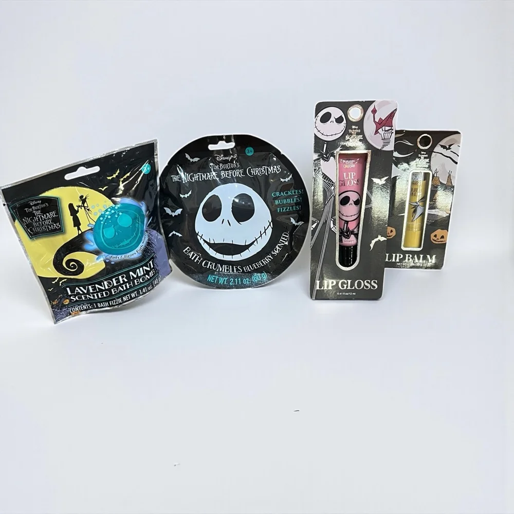 Nightmare Before Christmas Bath Beauty Bundle Bath Bomb Crumbles Lip Balm Gloss